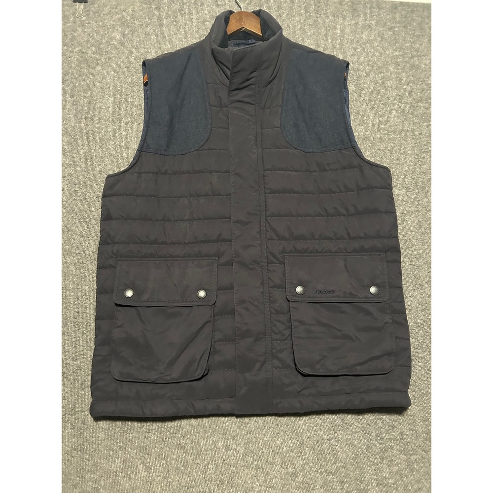 Barbour Bradford Gilet Vest XL Blue Full Zip Snap Quilted Puffer Hiking Dad